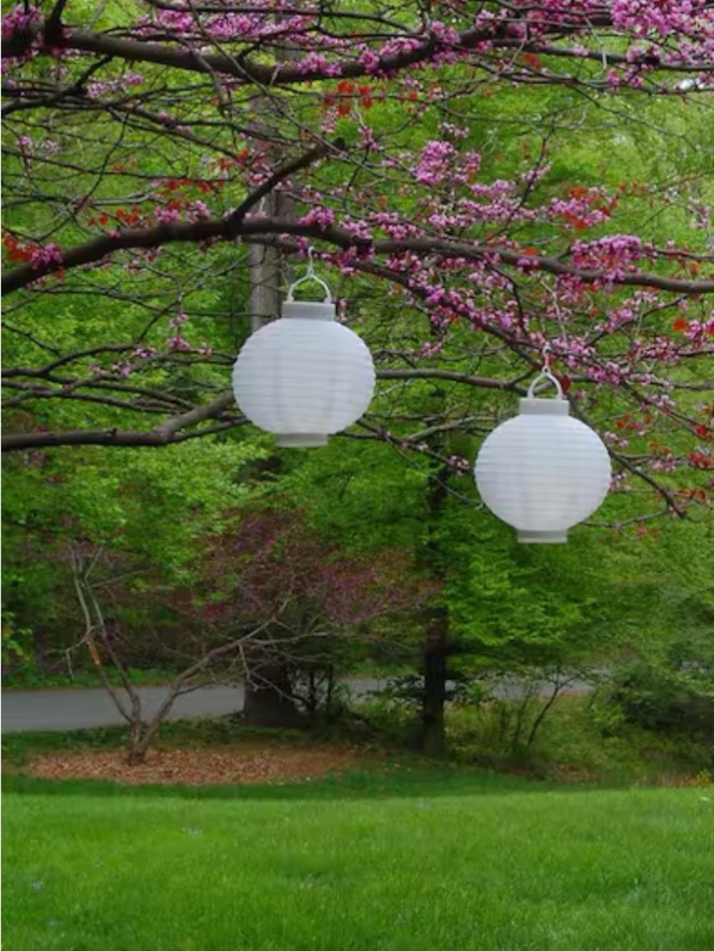 New Open Box White 8 in. Solar Fabric Round Lantern-2Pack